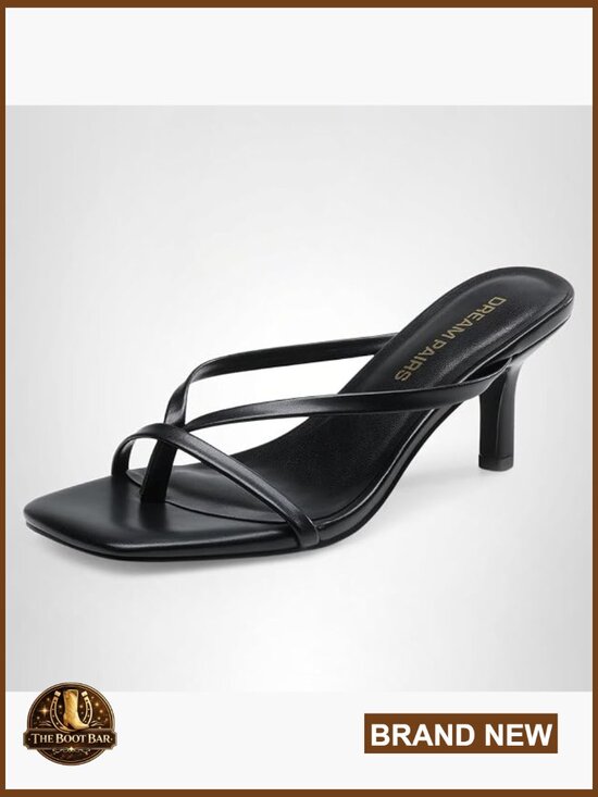 Shoes - Kitten Heel Flip Flop Sandals Women Low Heel Square Toe Slip On Comfort Dressy